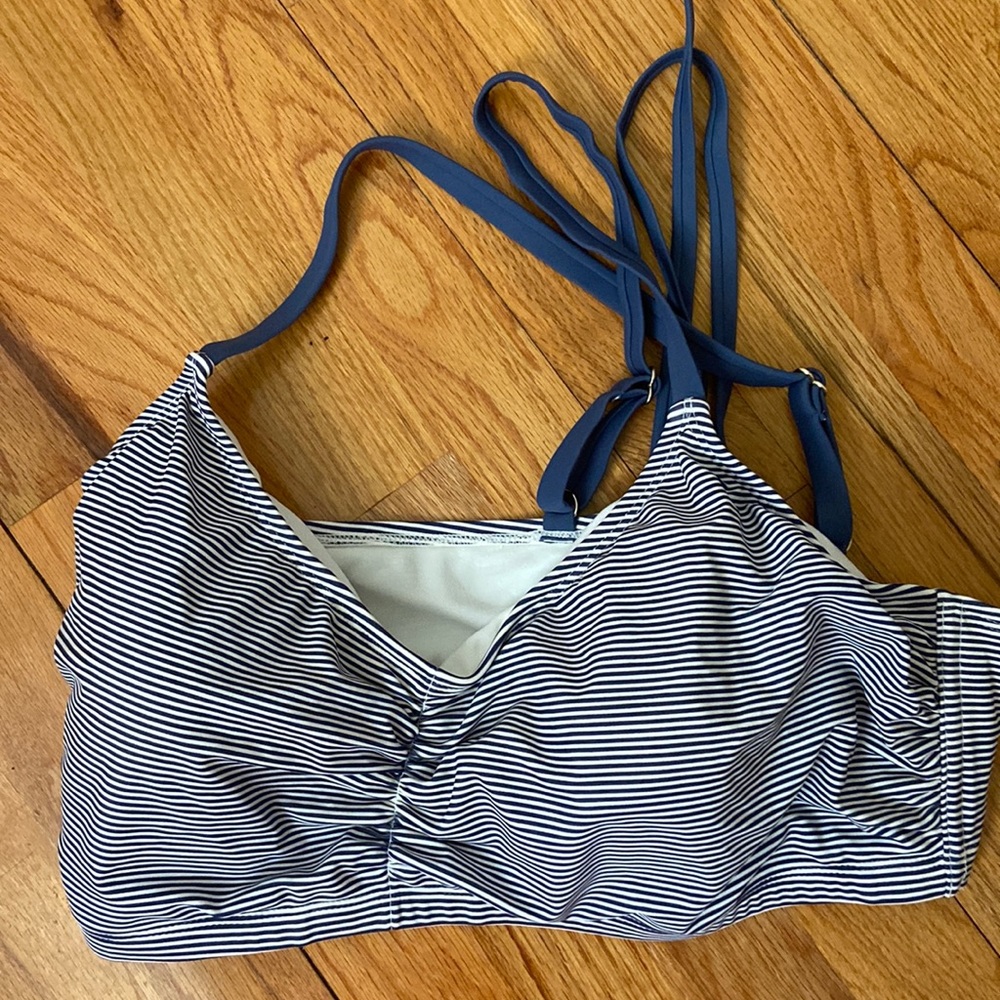 Blue and White Striped Plus Size Swim Top